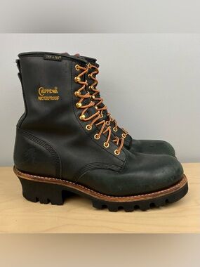 Chippewa Men’s Size 9.5 M Waterproof Black Leather Logger Work Boots Soft Toe